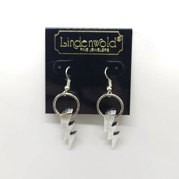 Lindenwold Silver Tone Lightning Bolt Layer Dangle Earrings Halloween - Picture 1 of 4